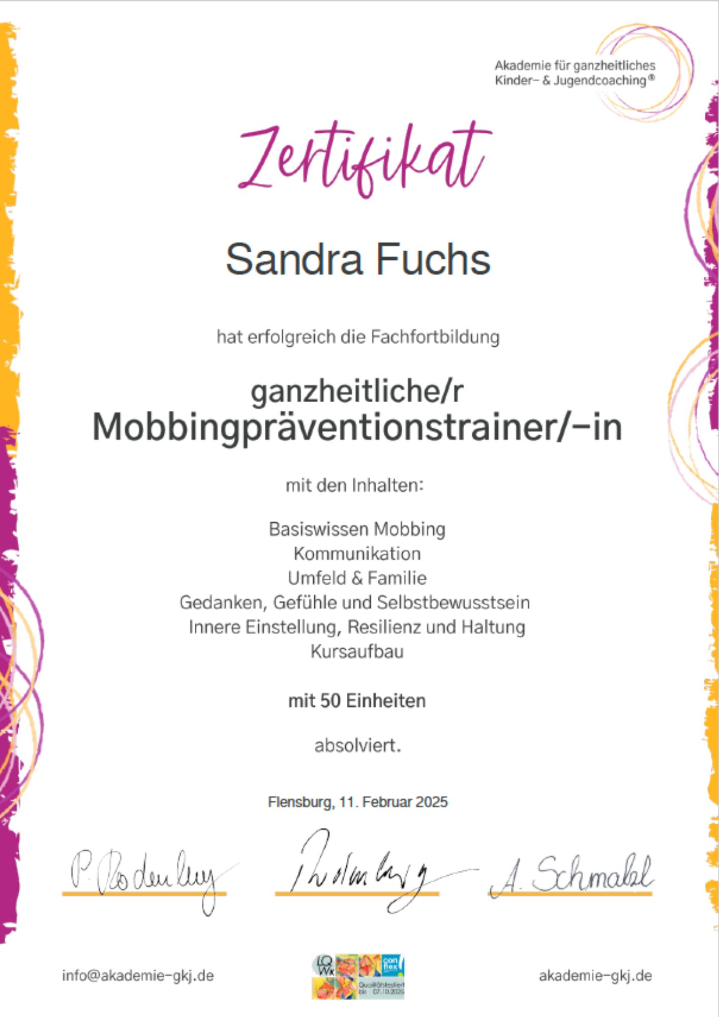 Zertifikat Beke Lübben Instagram